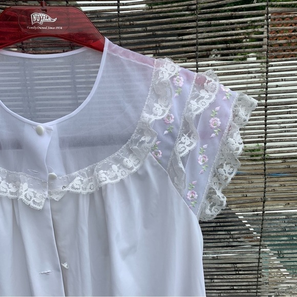 Vintage Shadowline Pink Dress Nightgown Nylon Medium Embroidered Rose Lace Sheer - Picture 4 of 10
